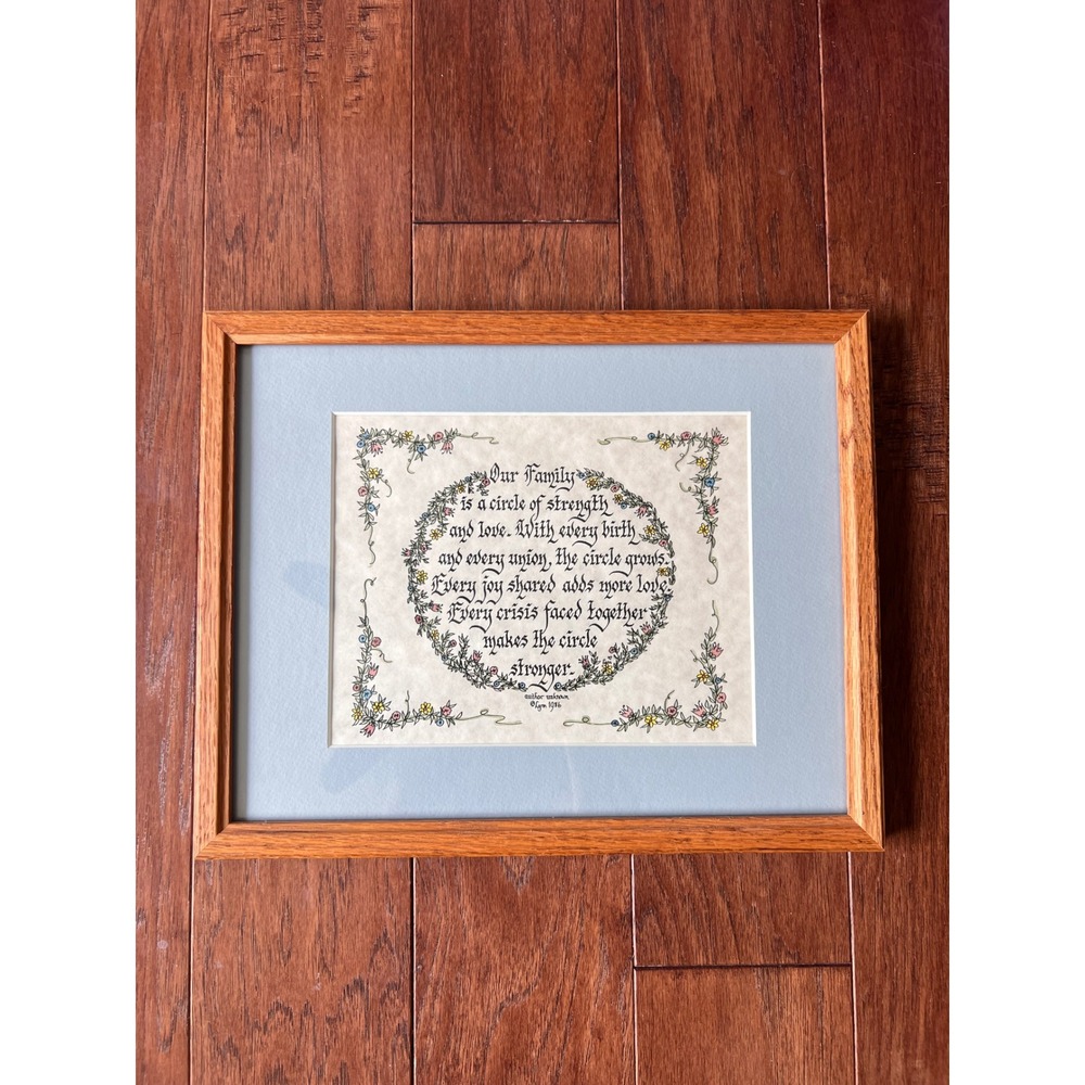 Vintage 1986 Framed Family Poem Art Oak Wood Frame 12x15 Cottage Core